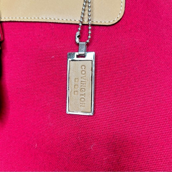 Covington Leather and  Canvas Red Tote with Buckle - Picture 4 of 10